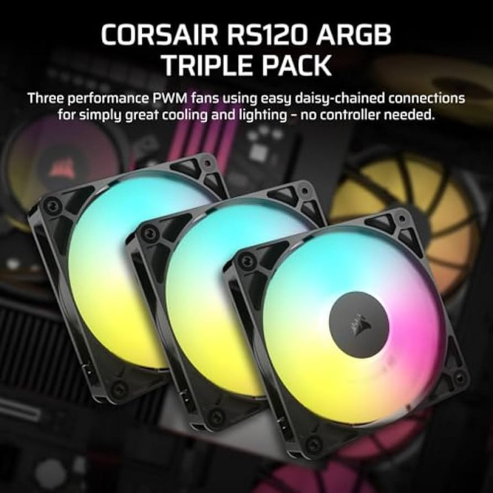 Corsair Ventiladores PWM de 120 mm RS120 ARGB – Paquete de 3 [PRODUCTO EN TIENDA]