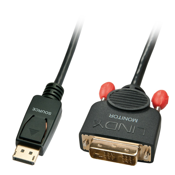 Lindy 41489 adaptador de cable de vÍ­deo 0,5 m DisplayPort DVI-D Negro
