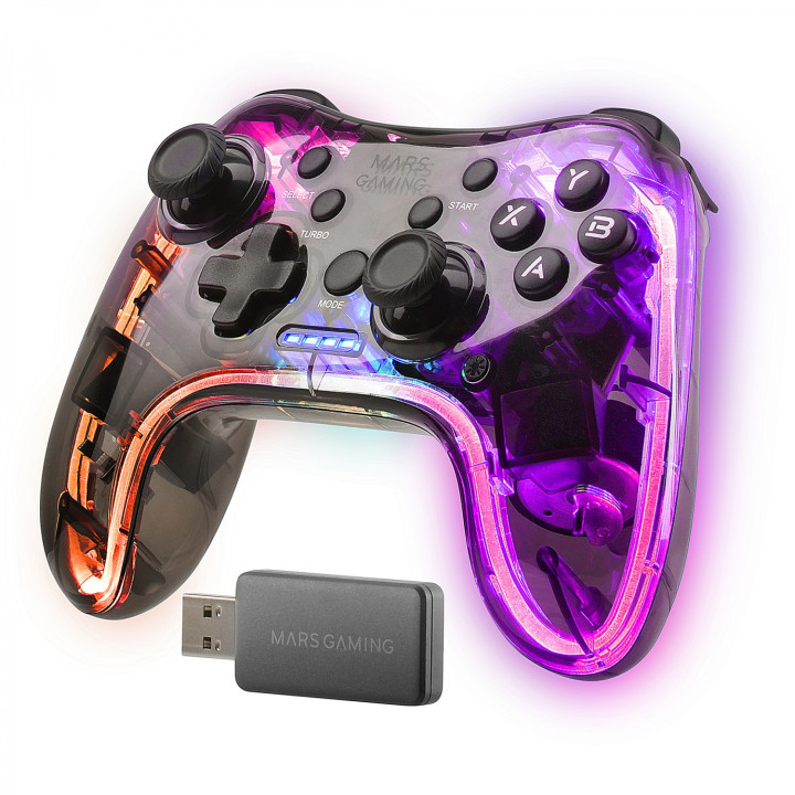 Mars Gaming MGP-24 Gamepad Inalámbrico 2.4GPRO Neon RGB Vibración Háptica Dual Joysticks Analógicos Mando para PC PS3...