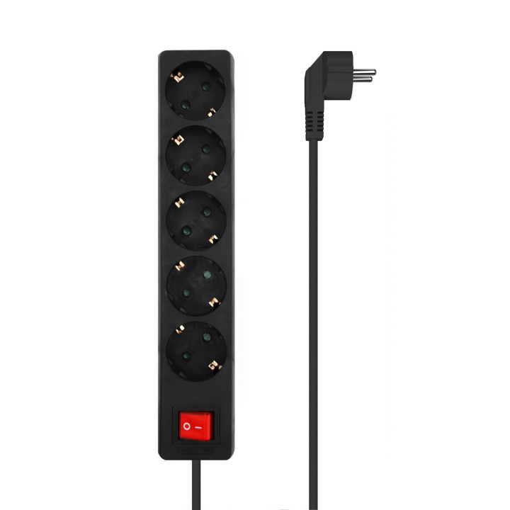 AISENS Base Multiple 5 Tomas con Interruptor con Cable 3Í—1.5mm2, Negro, 1.4 m