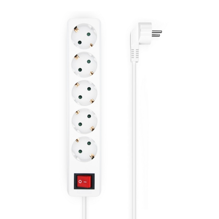 AISENS Base Multiple 5 Tomas con Interruptor con Cable 3Í—1.5mm2, Blanco, 1.4 m