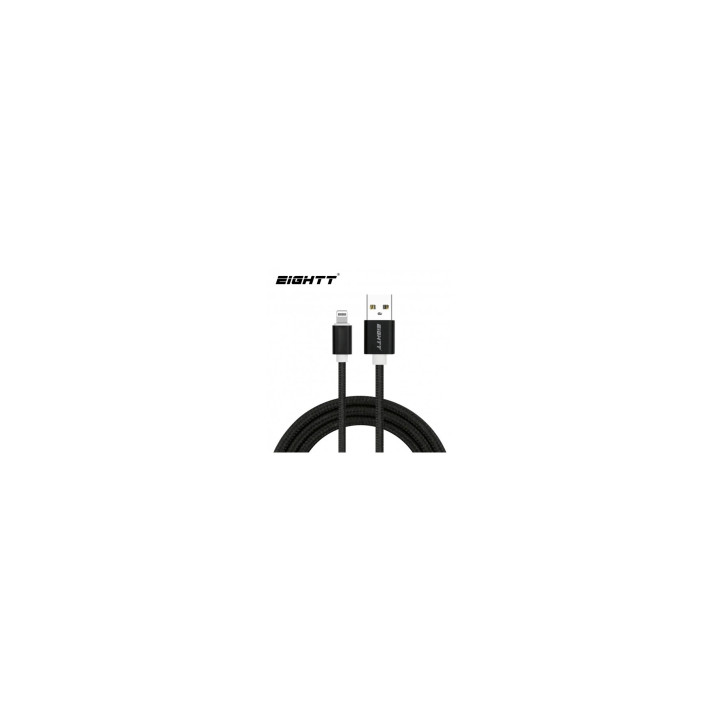 Eightt Cable USB a Lightning 2m trenzado de Nylon Negro. Carcasa de aluminio ECI-2B