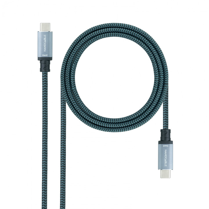 Nanocable Cable USB 3.1 Gen2 10Gbps 5A, 4K/60Hz, USB-C/M-USB-C/M, Gris/Negro, 1.5 m