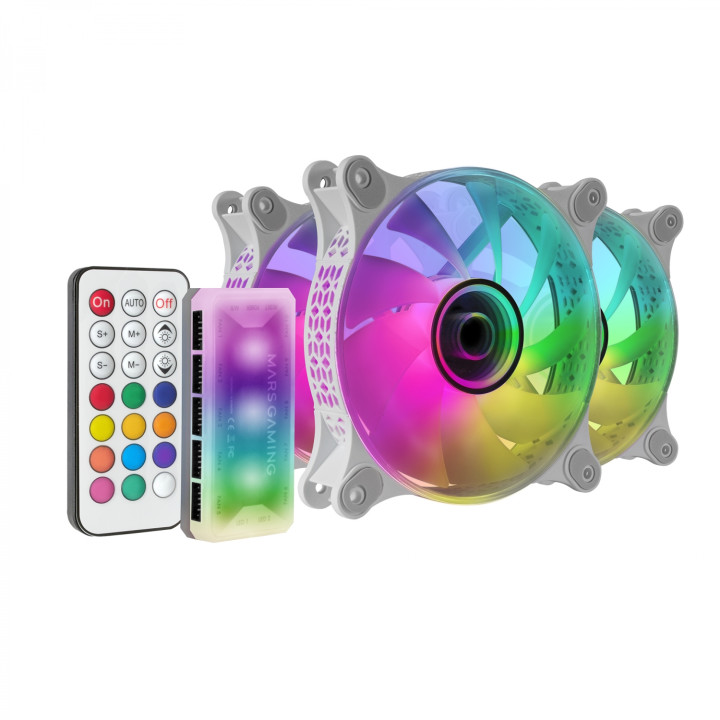 Mars Gaming MF-3DKIT Blanco Kit 3 Ventiladores ARGB 360º 12cm Espejo Infinito 3D Sistema Anti-vibraciones Controlador...