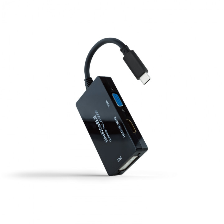 Nanocable 10.16.4301-ALL adaptador de cable de vÍ­deo 0,2 m USB Tipo C DVI-D + VGA (D-Sub) + HDMI Negro
