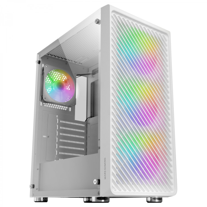 Mars Gaming MC-F Blanco, Semitorre Gaming ATX, Ventana Completa Cristal Templado, Frontal Metal-Mesh, 4x Ventiladores...