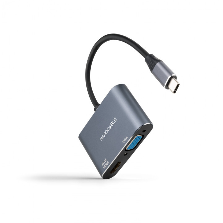 Conversor USB-C a HDMI/VGA 15 cm, Gris
