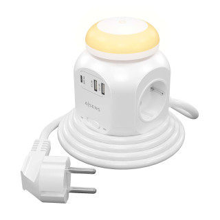 AISENS Regleta de Enchufes Sobremesa Multifuncion con 4 Tomas + 1xUSB-C 20W PD3.0, 2xUSB-A 18W QC3.0, Luz Nocturna,...
