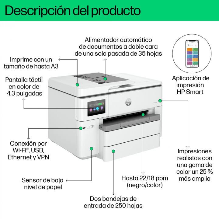 HP OfficeJet Pro Impresora multifunción HP 9730e de formato ancho, Color, Impresora para Oficina pequeña, Impresión,...