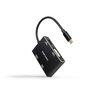 Nanocable Conversor USB-C/M a HDMI/H + DVI/H + DP/H + VGA/H, Negro, 10 cm