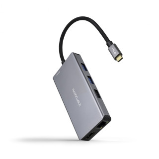 Nanocable HUB USB-C 9 en 1, Conversor USB-C a 3 x USB-A + 2 x HDMI + RJ45 + TF + SD + USB-C PD 100W, Aluminio, 15 cm,...