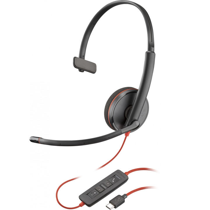 POLY Auriculares monoaurales Blackwire 3210 USB-C + Adaptador USB-C/A