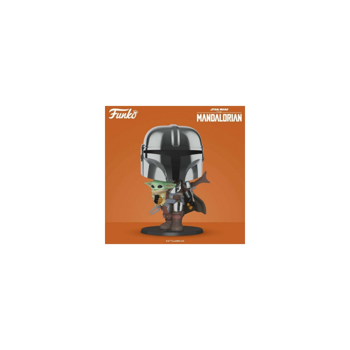 Funko pop star wars the mandalorian el mandaloriano xl version armadura cromatica con yoda en brazos 49931