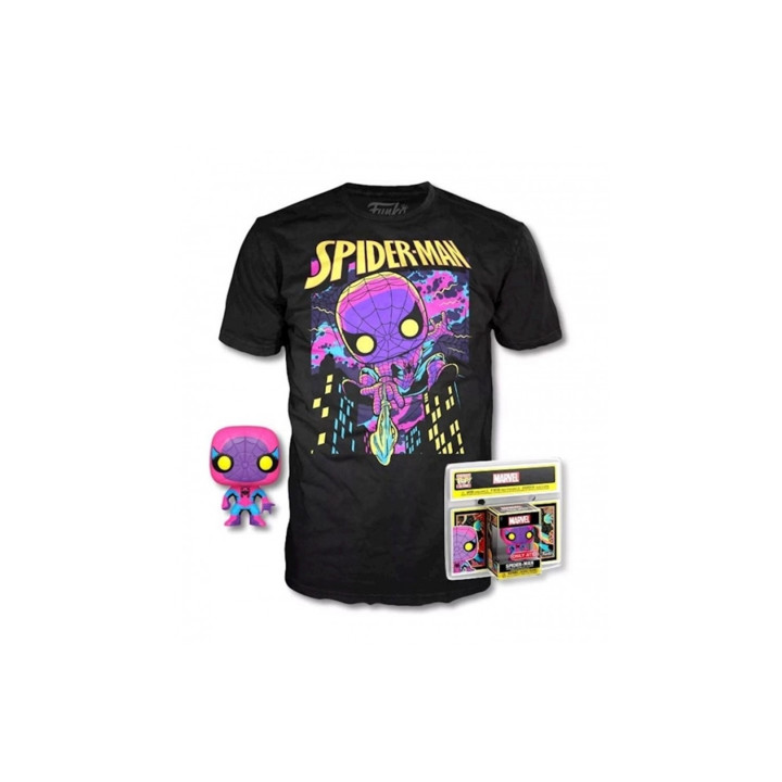 Pop & tee marvel spiderman black light funko + camiseta talla xl