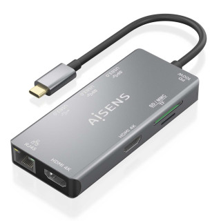 AISENS USB-C Dock 9 En 1, USB-C a 2xHDMI, 1xRJ45, 2xUSB-A USB3.0, 1xUSB-A USB2.0, 1xUSB-C PD, 1xSD, 1xMicro SD, Gris,...