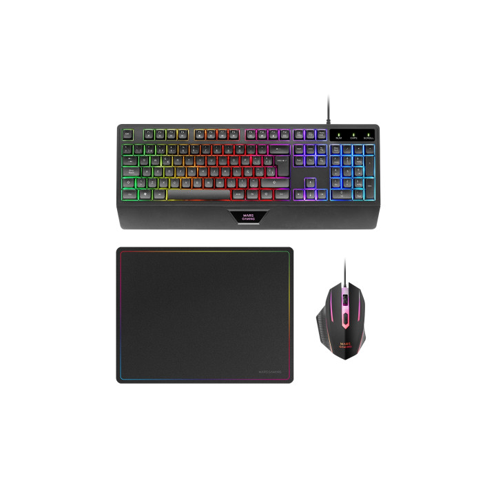 Mars Gaming MCP124 teclado Ratón incluido Juego USB AZERTY Francés Negro
