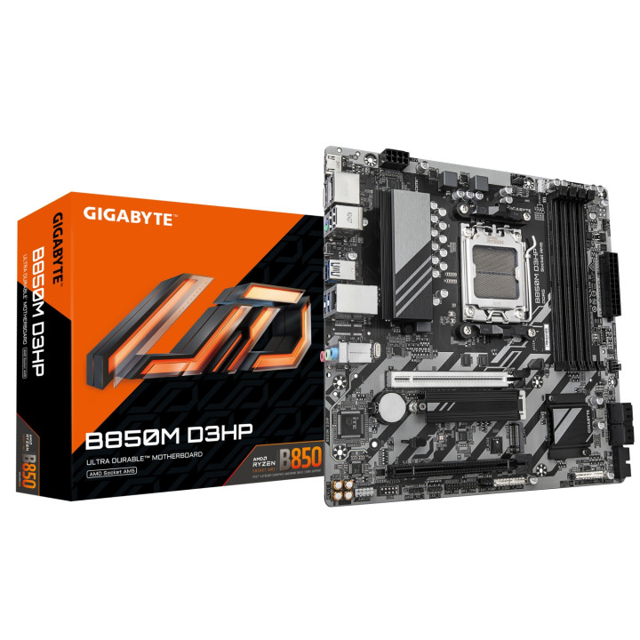 GIGABYTE B850M D3HP Placa Base - Procesadores AMD Ryzen Serie 9000, 5+2+2 fases VRM digitales, hasta 8200MHz DDR5 (OC),