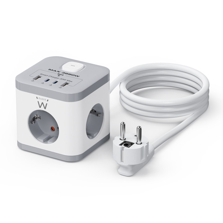 Ewent EW3863 base múltiple 1,5 m 3 salidas AC Interior Gris, Blanco