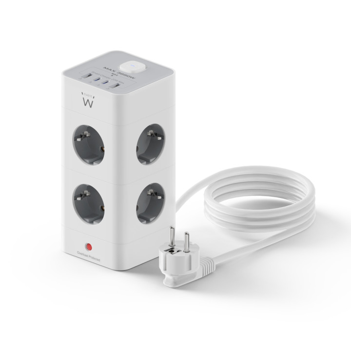 Ewent EW3864 base múltiple 2 m 8 salidas AC Interior Gris, Blanco
