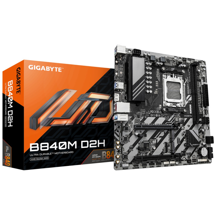GIGABYTE B840M D2H Placa base - Procesadores AMD Ryzen 9000, VRM de 5+2+2 fases, hasta 7600 MHz DDR5, 1xPCIe 4.0 +...