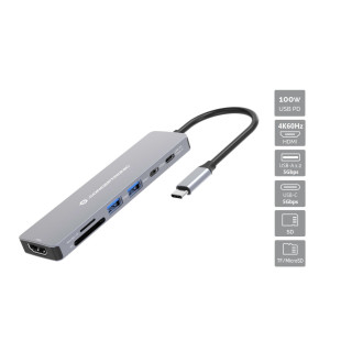 Conceptronic DONN28G base para portátil y replicador de puertos Alámbrico USB 3.2 Gen 1 (3.1 Gen 1) Type-C Gris