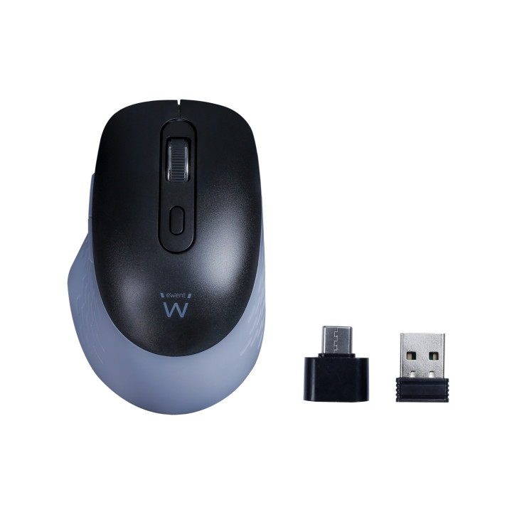 Ewent Ratón óptico inalámbrico con conectividad multidispositivo, clics silenciosos y adaptador tipo C