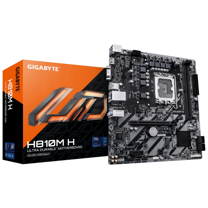 GIGABYTE H810M H Placa base - Procesadores Intel Core Ultra (Serie 2), VRM de 4+1+2 fases, hasta 6400 MHz DDR5, 1xPCIe