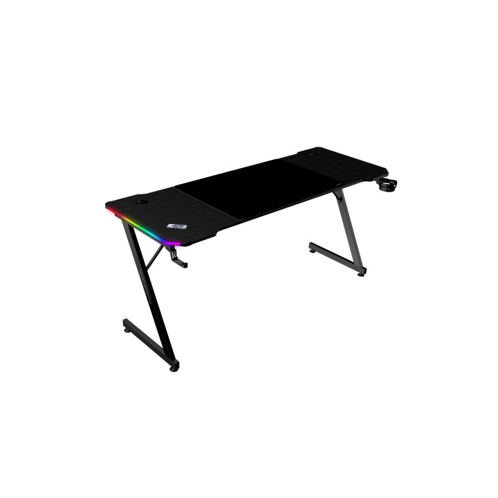 Mars Gaming MGD-X160RGB, Mesa Gaming Ergonómica, Iluminación ARGB con Mando, Fibra de Carbono, Alfombrilla XXL, Soporte