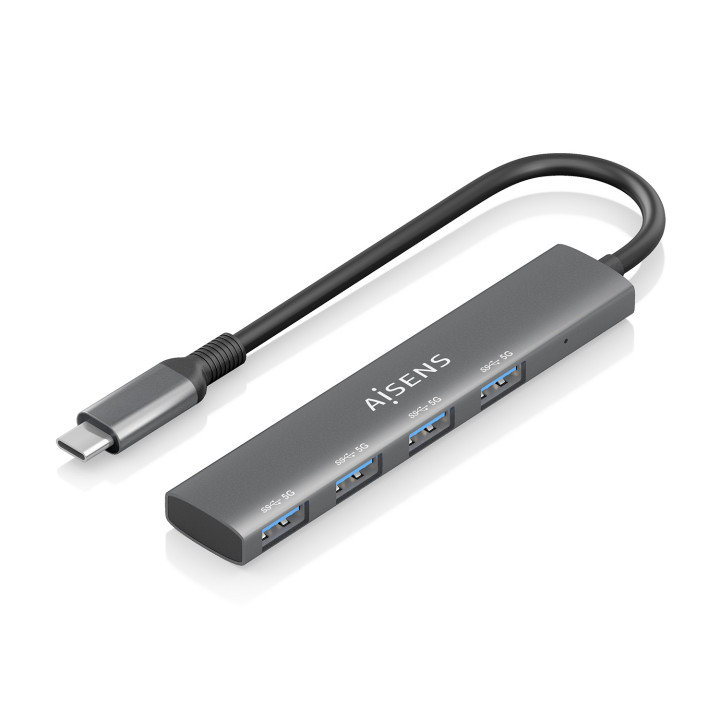 AISENS Hub USB 3.1 USB-C, USB-C/M-4x Tipo A/H, Gris, 15cm
