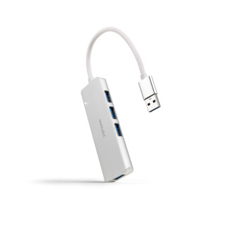 Nanocable Hub USB-A 3.0. a 4xUSB3.0, USB-A/M-USB 3.0/H, Aluminio, Color Plata, 18 cm