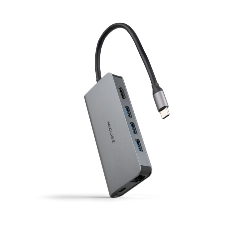 Nanocable Hub USB-C 8 en 1, Conversor USB-C 3.1 a 3xUSB-A 3.0 + HDMI 4K@60Hz + USB-C PD + RJ45 1Gbps + TF + SD,...