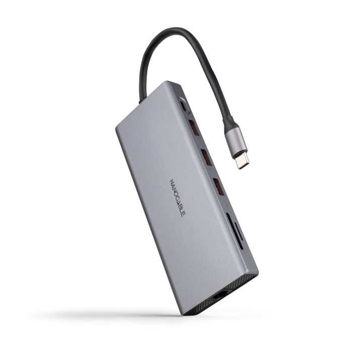 Nanocable Hub USB-C 12 en 1, Conversor USB-C 3.1 a 3xUSB-A 3.2 + USB-C 3.2 + USB-C PD + 2xHDMI 4K@60Hz + DP 4K@60Hz +...