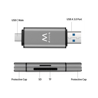 EWENT EW1075 MULTILECTOR TARJETAS USB 3.0 TIPO C/ TIPO A NEGRO