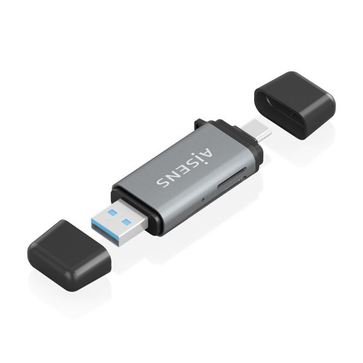 AISENS Lector De Tarjetas SD, Micro SD, MMC, Rs-MMC, MMC Micro, USB-A y USB-C, Gris