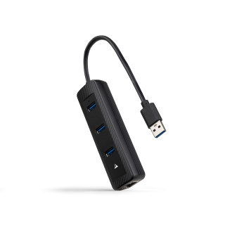 Nanocable Hub USB-A 3.0 a 3xUSB-A 3.0 + RJ45, USB-A/M- USB-A/M-RJ45/H, Negro, 15 cm