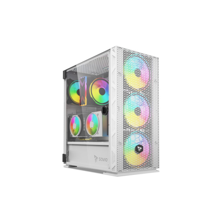 Savio Raptor White X1 ARGB Glass/Mesh White Computer Case Midi Tower Blanco