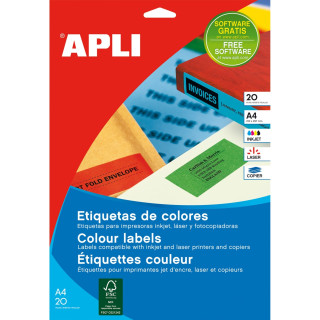 APLI Etiquettes 210x297 jaunes jet/laser/copieur 20 feuilles etiqueta autoadhesiva Rectángulo Permanente Amarillo 20...