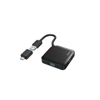 Hama | HUB USB con 4 Puertos y Adaptador USB-C (Conexión de Múltiples Dispositivos, Transformador Universal USB a...