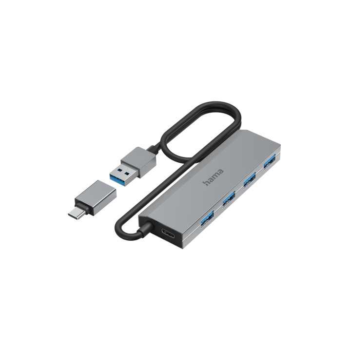 Hama 00200138 hub de interfaz USB 3.2 Gen 1 (3.1 Gen 1) Type-A + Type-C 5000 Mbit/s Antracita, Gris