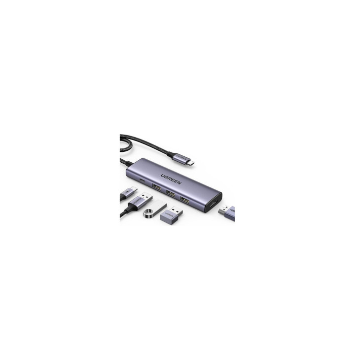 Ugreen 15596 base para portátil y replicador de puertos Alámbrico USB 3.2 Gen 1 (3.1 Gen 1) Type-A + Type-C Aluminio