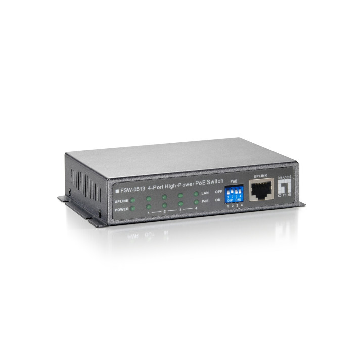 LevelOne Switch Fast Ethernet PoE de 5 puertos, 4 Puertos PoE, 120W