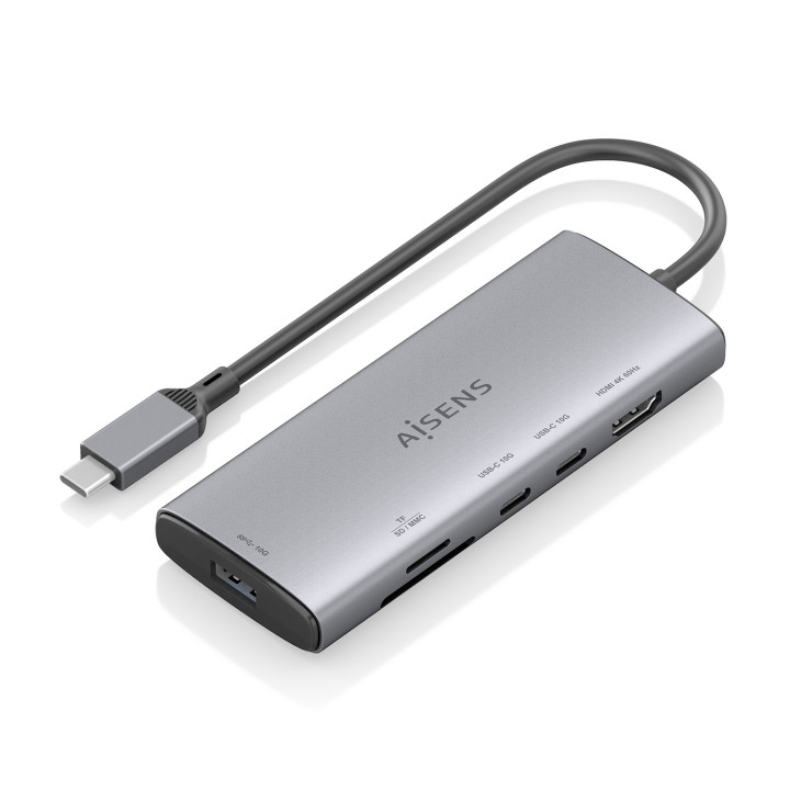 AISENS USB-C Dock 6 en 1, USB-C a 1xHDMI, 1xUSB-A 10G, 2xUSB-C 10G, 1xSD, 1xMicroSD, Gris, 20cm