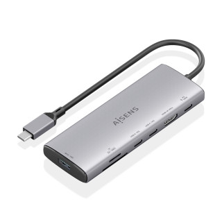 AISENS USB-C Dock 7 en 1, USB-C a 1xHDMI, 1xUSB-A 10G, 2xUSB-C 10G, 1xSD, 1xMicroSD, 1xUSB-C PD 100W, Gris, 20cm