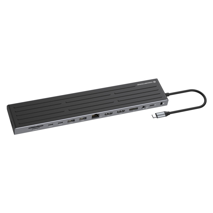 Conceptronic DONN32B base para portátil y replicador de puertos Alámbrico USB 3.2 Gen 1 (3.1 Gen 1) Type-C Gris, Plata