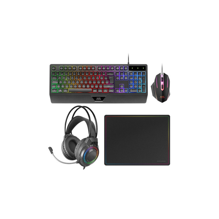Mars Gaming MCP124PRO, Combo Gaming 4en1, Teclado RGB H-Mech con Reposamuñecas, Ratón RGB 3200DPI y Switches HUANO,...