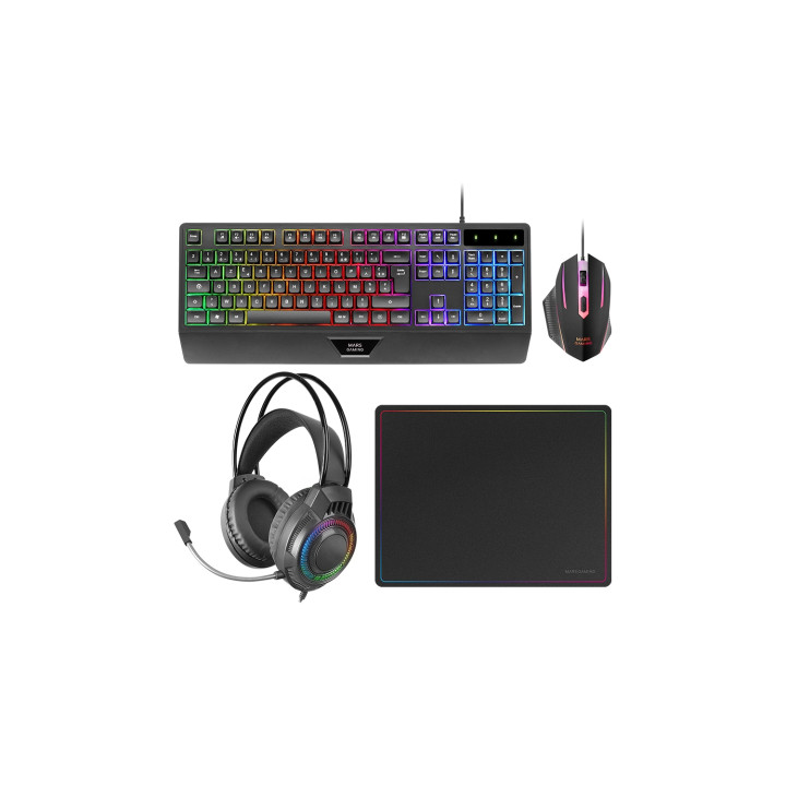 Mars Gaming MCP124PRO, Combo Gaming 4en1, Teclado RGB H-Mech con Reposamuñecas, Ratón RGB 3200DPI y Switches HUANO,...
