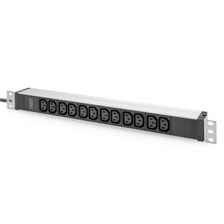 Digitus Regleta de enchufes con perfil de aluminio, 12 enchufes, cable de alimentación de 2 m para enchufes con...