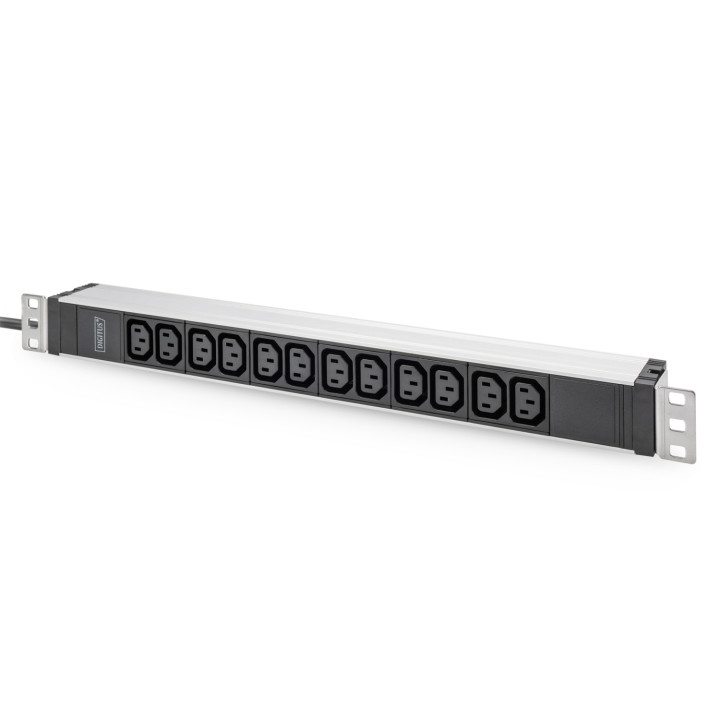 Digitus Regleta de enchufes con perfil de aluminio, 12 enchufes, cable de alimentación de 2 m para enchufes con...