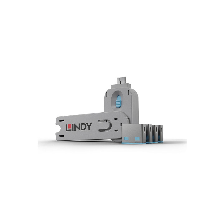 Lindy 40452 bloqueador de puerto Bloqueador de puerto + clave USB tipo A Azul Acrilonitrilo butadieno estireno (ABS) 5