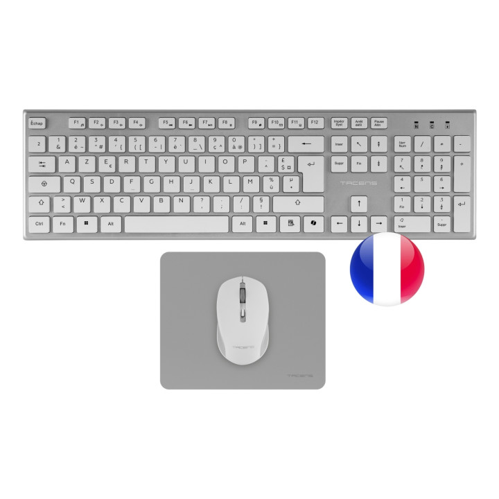 Tacens 6ZENITHWFR teclado Ratón incluido Hogar / Oficina RF inalámbrico AZERTY Francés Plata, Blanco